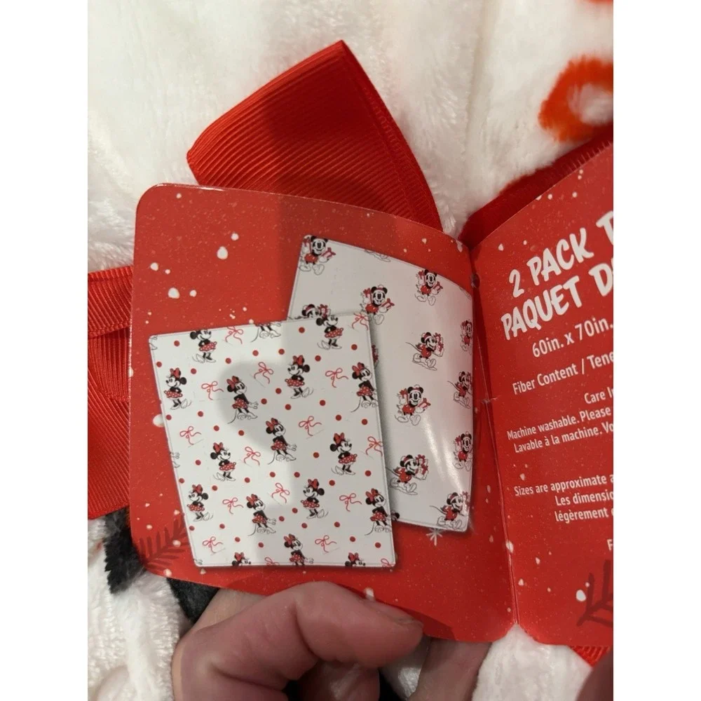 Disney Mickey Mine 2‎ Pack Fleece Throw Blankets NWT White Red Christmas Holiday
